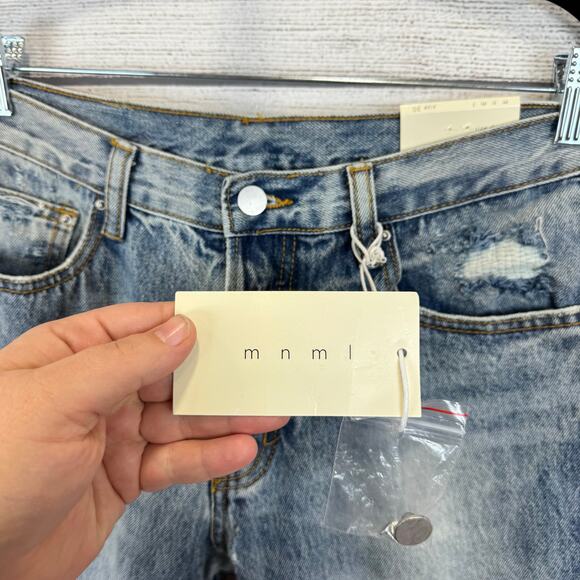 MNML Men's B221 Flare Distressed Button Fly Denim Jeans Size 30 - Picture 3 of 11